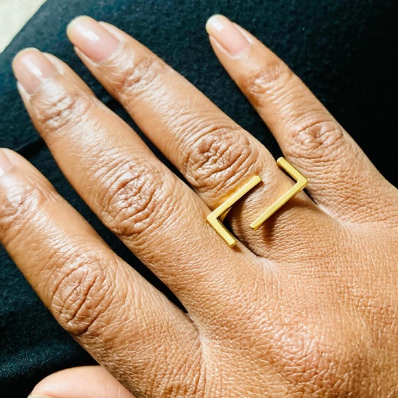 NWT from The King Kouture Rectangular Statement Geographic Gold Ring - Picture 5 of 8